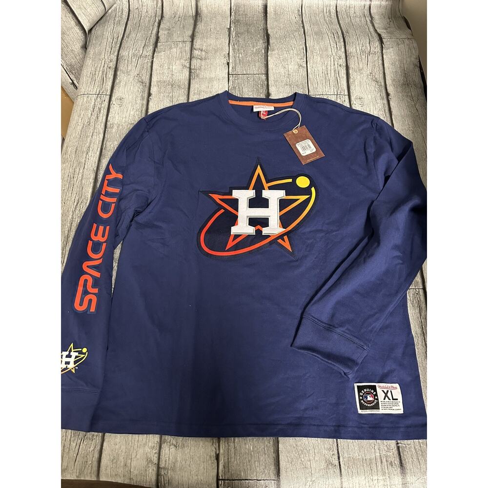 NWT Men’s Mitchell & Ness Houston Astros City Connect LS Tshirt XL Navy Blue